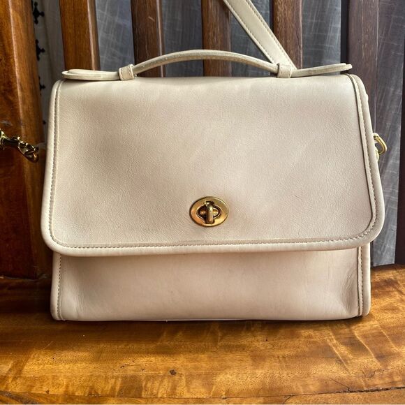 COACH Vintage Court Satchel Cream/Bone Brass Crossbody Leather Bag 9870 - Picture 12 of 13